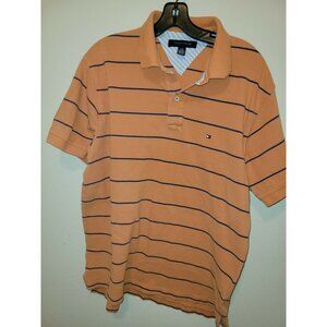 Tommy Hilfiger - Men's Short Sleeve Polo - Orange With Blue Stripe - Large